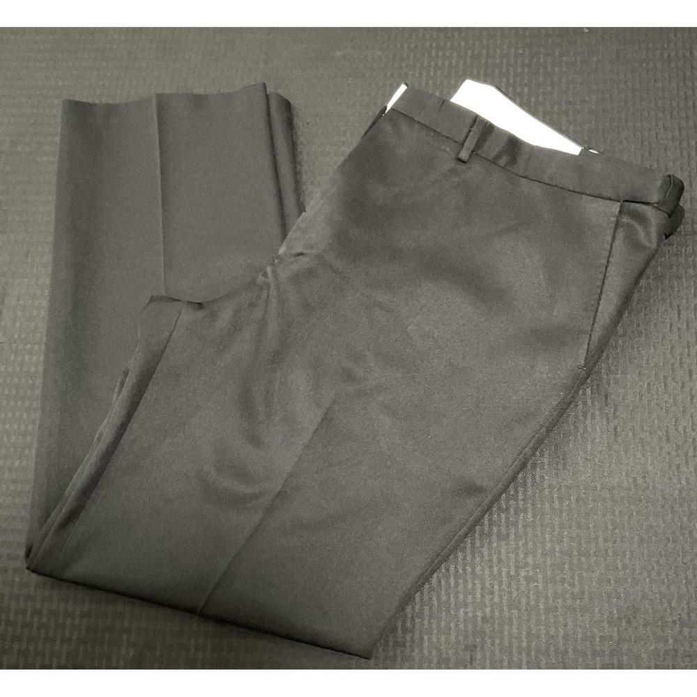 Puritan Dress Pants Mens 44x32 Black Microfiber Flat Front Straight Workwear